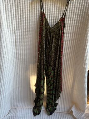 Boho Mandala Print Harem Jumpsuit Wide Leg Tie Strap One Size